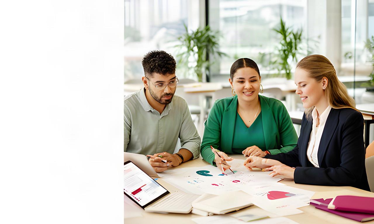 Three startup founders reviewing an equity chart with a lawyer in a bright Singapore co-working space